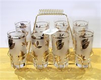 Rack & 8 Beverage Glasses-Gold Leaf