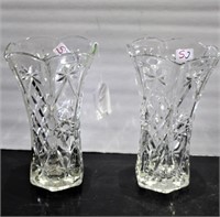 Pair Tall Heavy Glass Vases