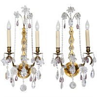 Neoclassical Style Sconces w Crystal Florets Pair