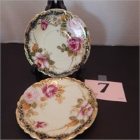 2 HAND PAINTED SAUCERS WITH GOLD ACCENTS 5IN