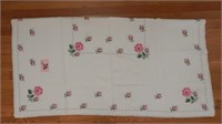 LACE EDGED CROSS STITCH TABLECLOTH 50 IN SQ
