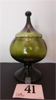 HAND BLOWN LIDDED CANDY DISH 10IN