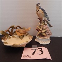 BIRD DISH AND MUSIC BOX THAT PLAYS "AUTUMN LEAVES