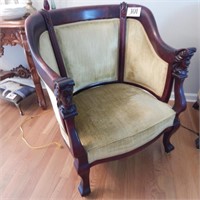 EMPIRE BARREL CHAIR WITH CARVED FACE ACCENTS