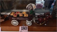 CAST IRON HORSE DRAWN FRUIT CART 14IN