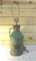 Old Milk Jug Lamp with Eagle Decal