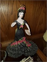 Vintage Lace Draped Porcelain Doll (Black)