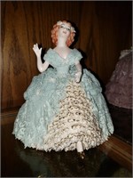 Vintage Lace Draped Porcelain Doll  (Blue)