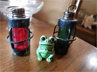 Vintage Red & Green Glass Lantern Salt & Pepper