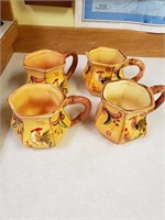 4 Yellow Rooster Mugs