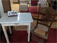 White Table, Oak Chair