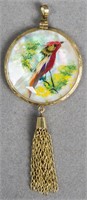 Victorian 14K Yellow Gold MOP Hand Painted Pendant