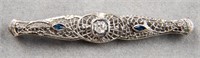 Antique 14K White Gold Diamond & Sapphire Pin