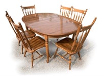 Ethan Allen W/6 Chairs & 2 Leaves Wood Dining Set