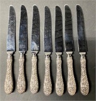 Set of 7 Stieff Repousse Sterling Handle Knives