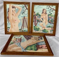 3 Vintage Paint by Number Nudes
