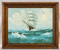 Oil on Canvas Signed Jackson - Ship/ Schooner