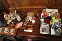 Desk items with barometer and slide rule,