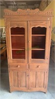 Antique oak china storage cabinet, two doors and