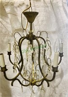 Antique brass & Crystal chandelier, five arm