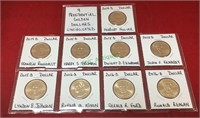 Coins, nine presidential golden dollars,