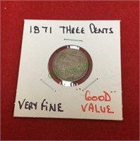 1871 three cents, very fine, good value. (1178)