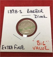 1898S barber dime, Extra fine, big value.(1178)