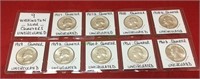 Coins, nine Washington Silver quarters,