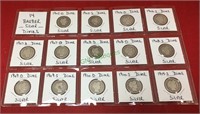 Coins, 14 Barber Silver dimes,