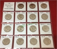 Coins, 15 Kennedy half dollars, uncirculated,