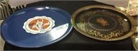 Serving trays, two metal serving trays one with a