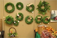 wall lot to include (13) wreaths assorted sizes