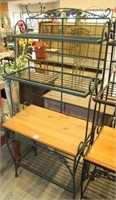 green painted baker's rack/shelf with one pine