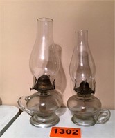 2 Clear Glass Kerosene Lamps