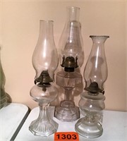 3 Clear Glass Kerosene Lamps