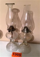 Pair of Clear Glass Kerosene Lamps