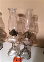 2 Clear Glass Kerosene Lamps