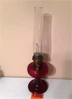 1 Red Glass Kerosene Lamp