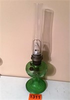 1 Green Glass Kerosene Lamp