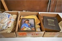 3 Boxes-Vintage Bible, Maps, Doilies