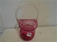 4" Cranberry cored Handled Vase
