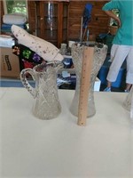 Cut Glass Vase & Pitcher