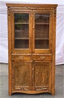Antique oak petite china cabinet