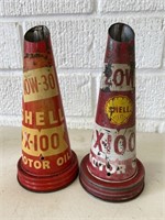2 x Shell X-100 tin oil bottle tops