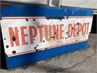 Original enamel Netune Depot sign approx 6 x 3 ft