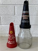 Genuine pint oil bottle , Shell  & Castrol tops