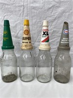 4 x genuine litre oil bottles & tops, BP, Shell