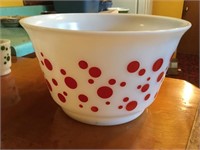Vintage red polkadot bowl 6 inches high 10 inches