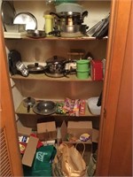 Contents of pantry cabinet pots pans bakeware