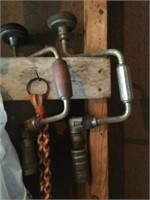 Vintage tools and two vintage sawhorses